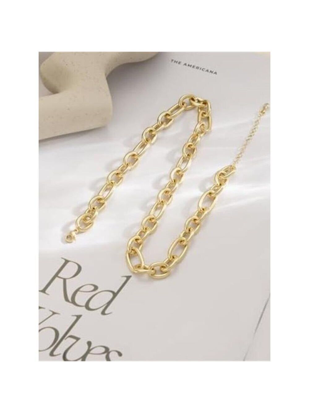 Gold Necklace for Women - Chunky 14K Gold Plated Chain Necklace Oval Link